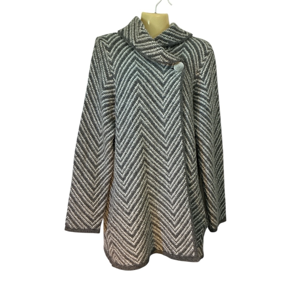 Betty Betty Firenze Italy Cardigan Wool Blend Collared 1 Button Close Gray Sz XL